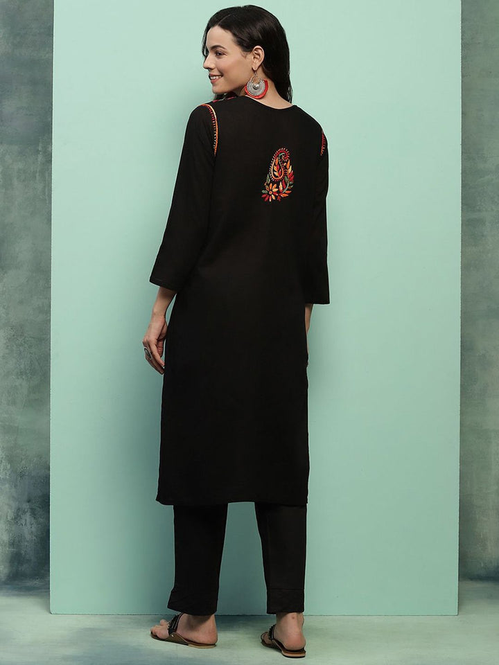 House of Chikankari Women Black Cotton Chikankari Embroidered Kurta
