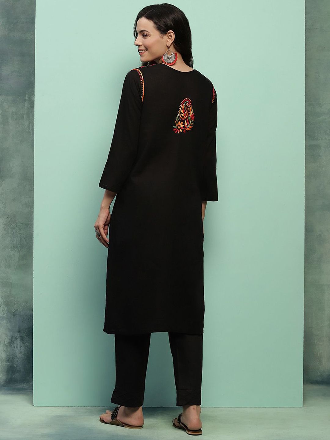 House of Chikankari Women Black Cotton Chikankari Embroidered Kurta