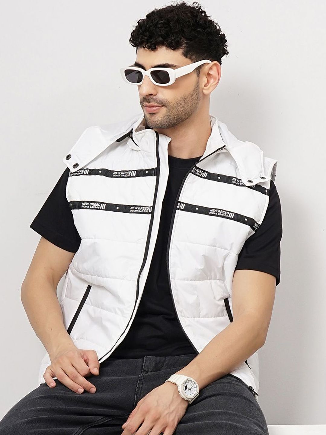 The Indian Garage Co Men Slim Fit Puffer Jacket with Detachable Hood