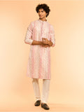 Diwas by Manyavar Geometric Printed Sequinned Mandarin Collar Cotton Straight Kurta