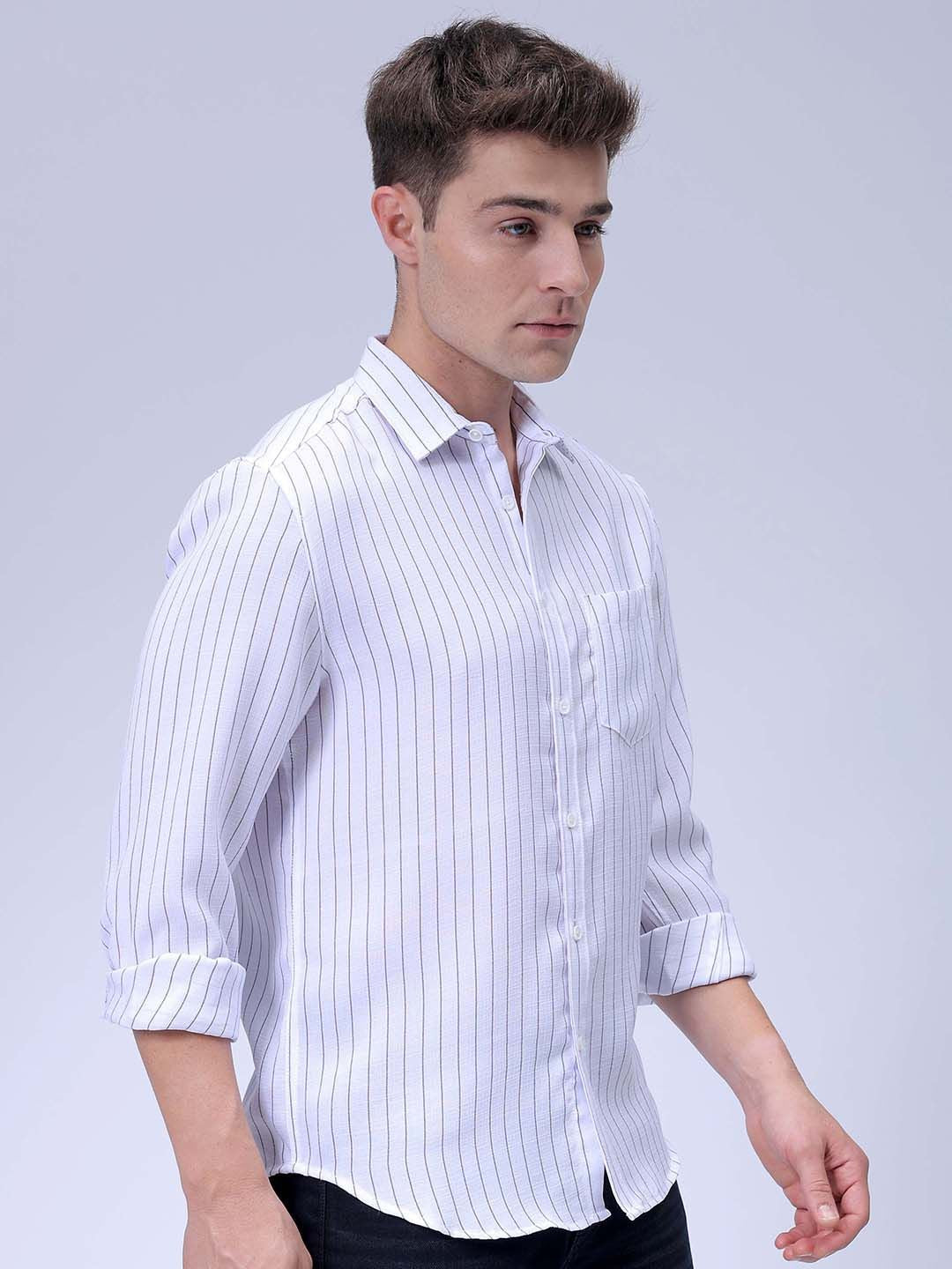 The Indian Garage Co Men Slim Fit Spread Collar Vertical Striped Casual Shirt