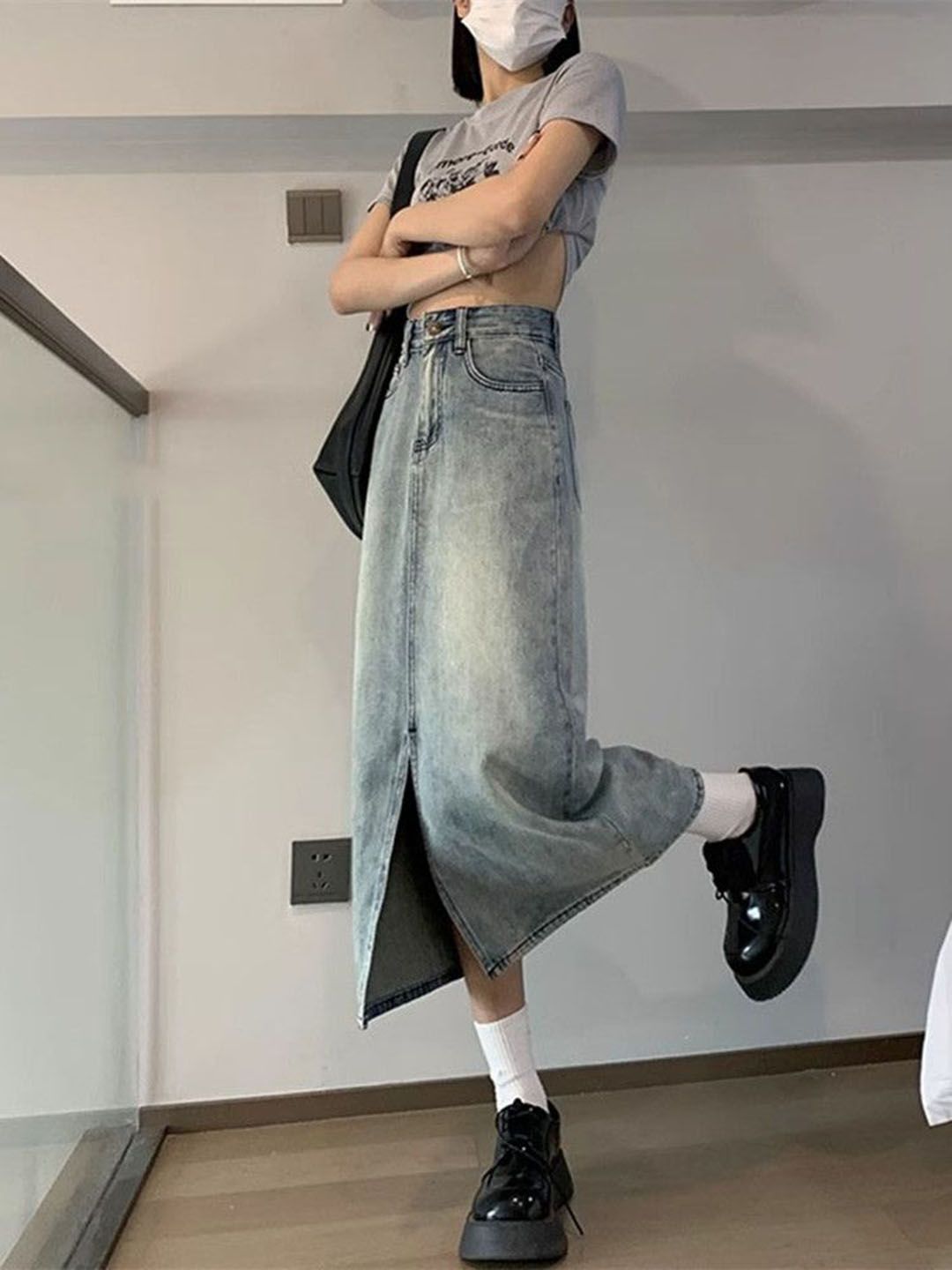 DressBerry Women Denim A-Line Midi Skirt