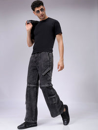 The Indian Garage Co Men Mid Rise Clean Look Wide Leg Relaxed Baggy Fit Cargo Jeans