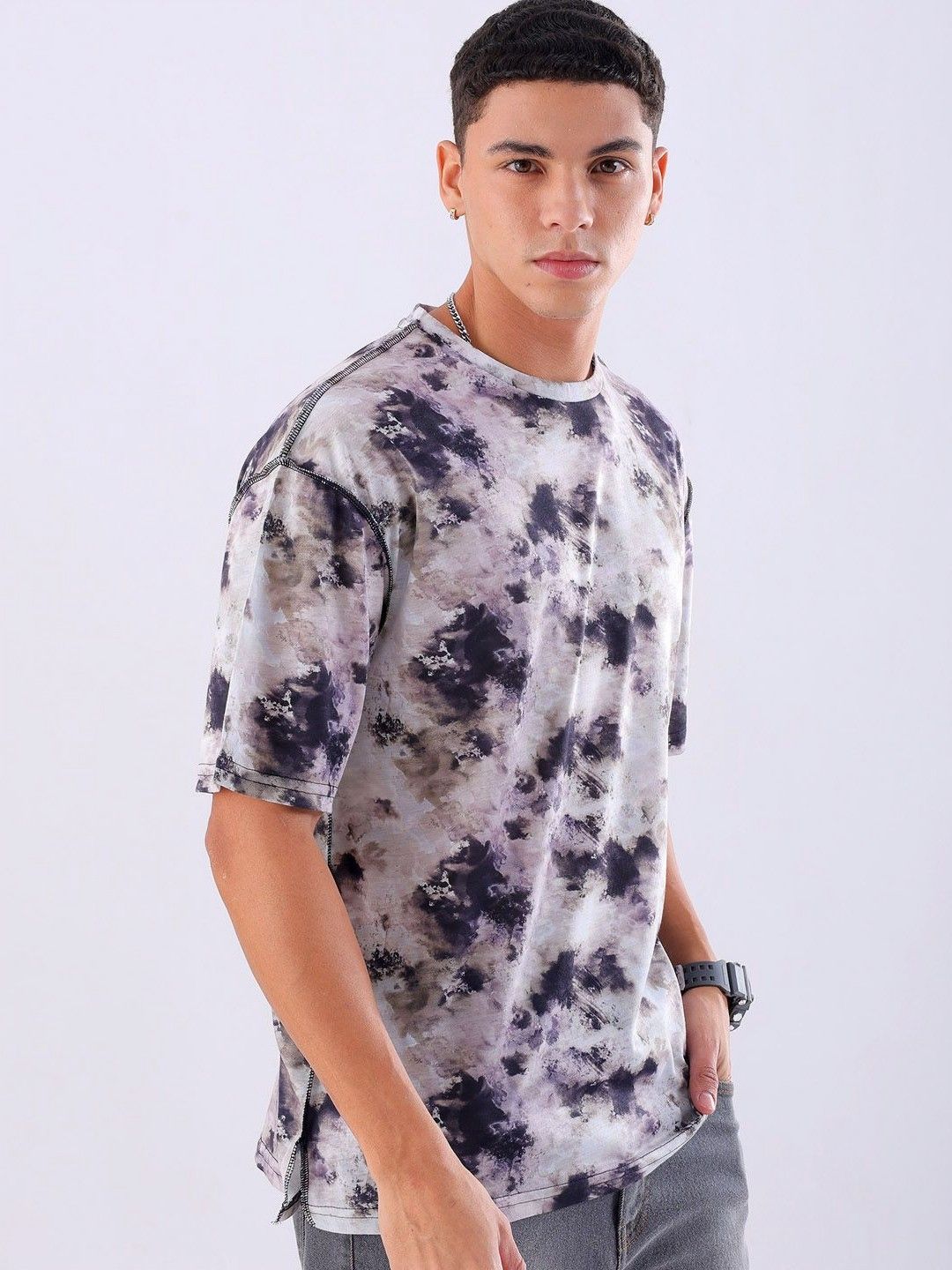 The Indian Garage Co Men Tie and Dye Round Neck Oversized T-shirt