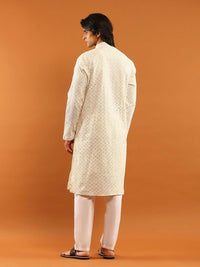House of Chikankari Men Cream Cotton Sulam Kurta