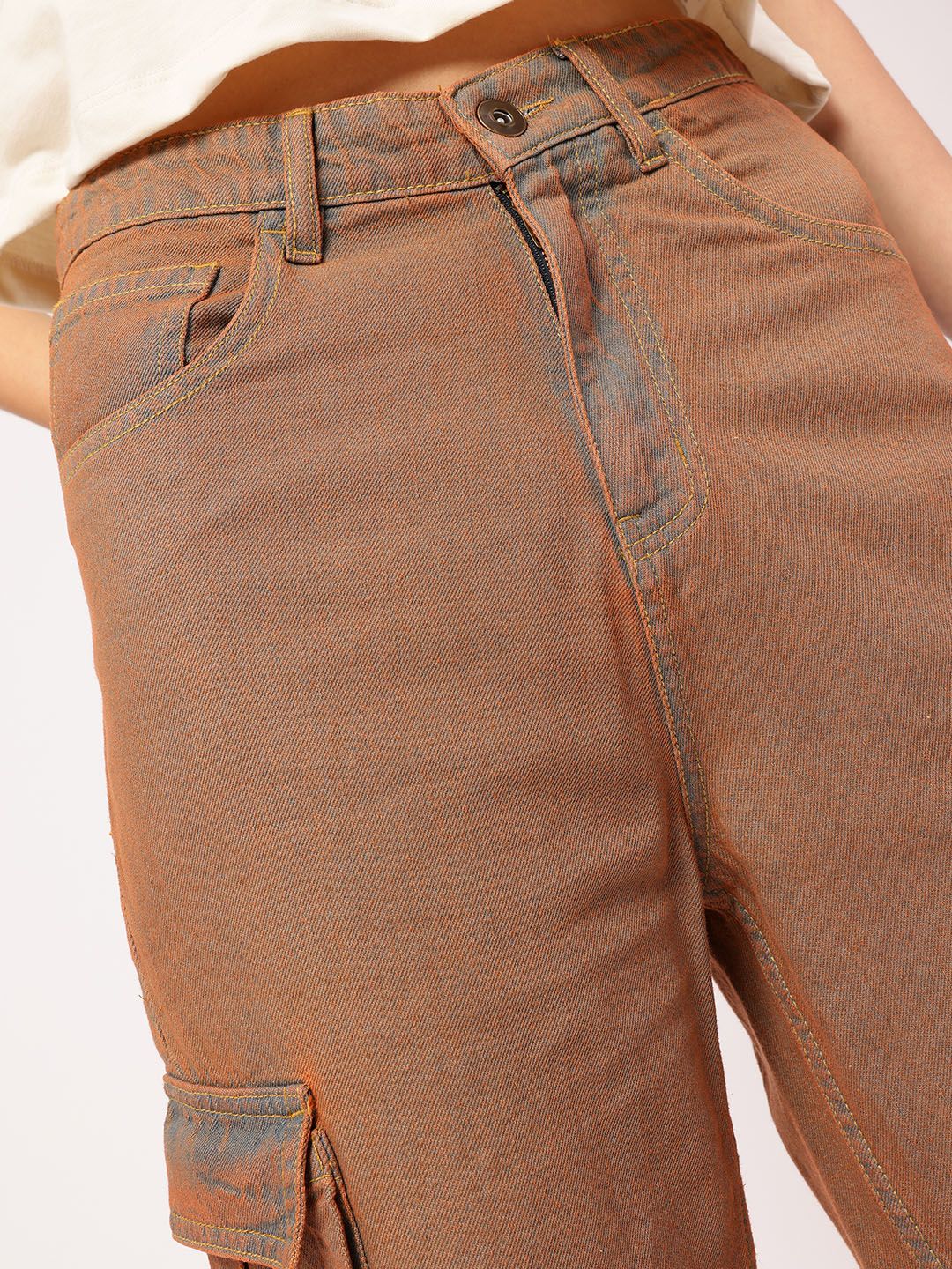 DressBerry Women Modern Minimalism Cargo Jeans with Colourwash