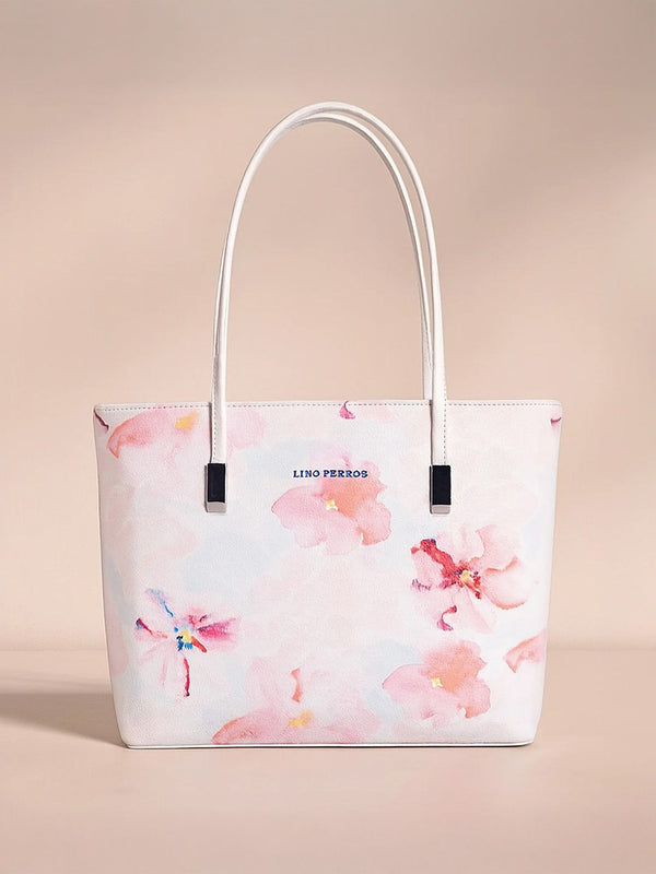 Lino Perros Pink & White Floral Print Structured Laptop Bag