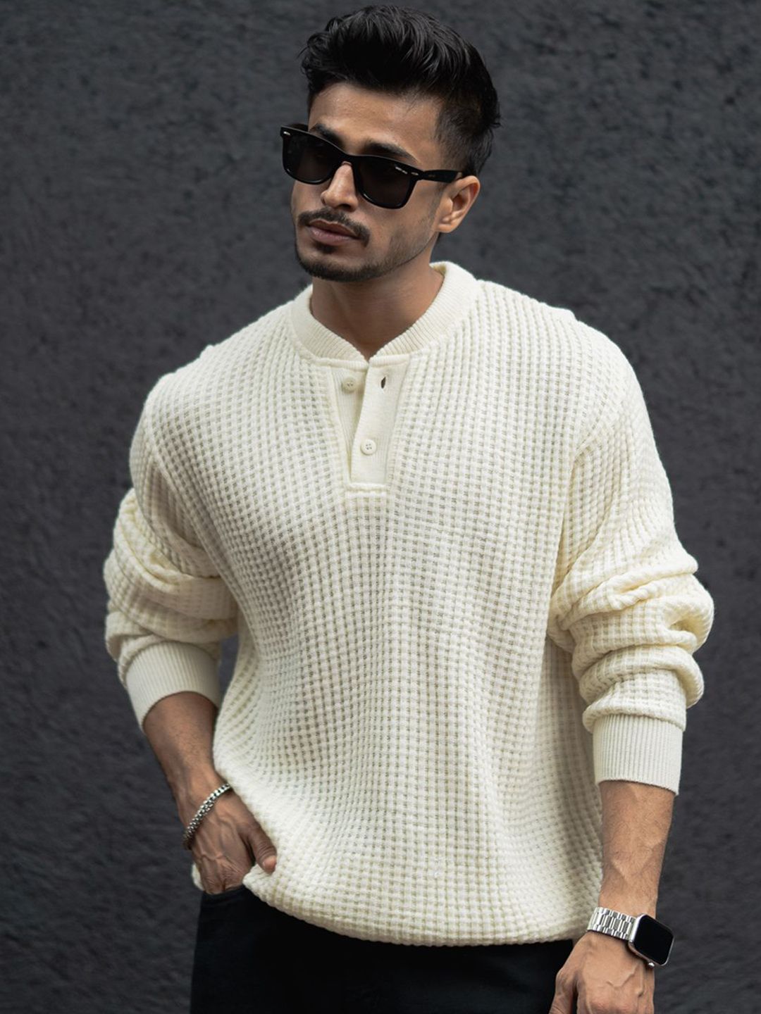 Powerlook Self Design Henley Neck Sweaters