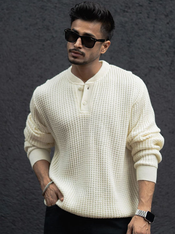 Powerlook Self Design Henley Neck Sweaters