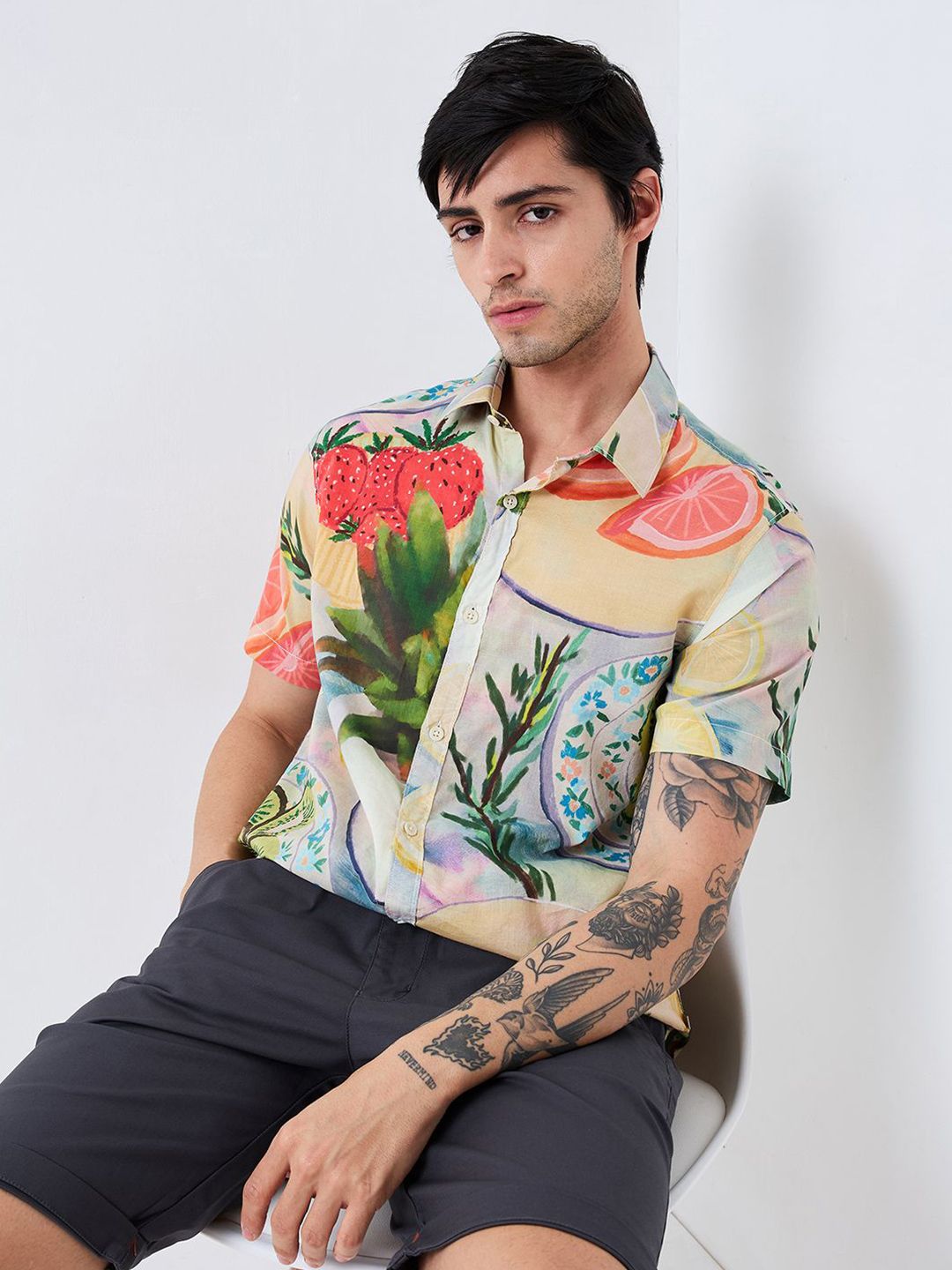 SPYKAR Men Spread Collar Floral Printed Cotton Casual Shirt