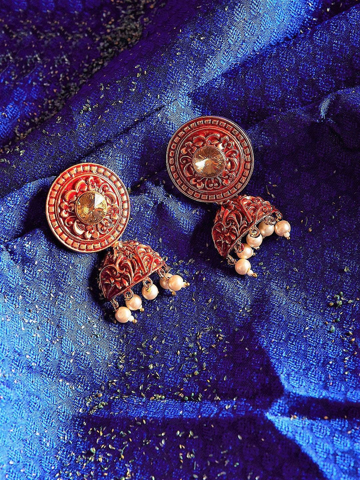 Anouk Gold-Plated Stone Studded & Beaded Dome Shaped Drop Earrings
