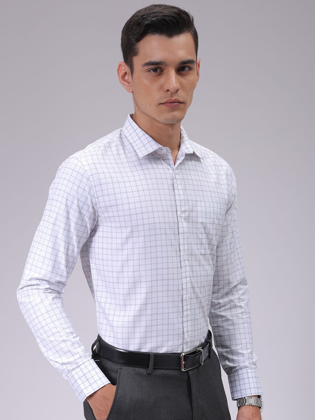 The Indian Garage Co. X Luxe Men Cutaway Collar Checked Slim Fit Formal Shirt