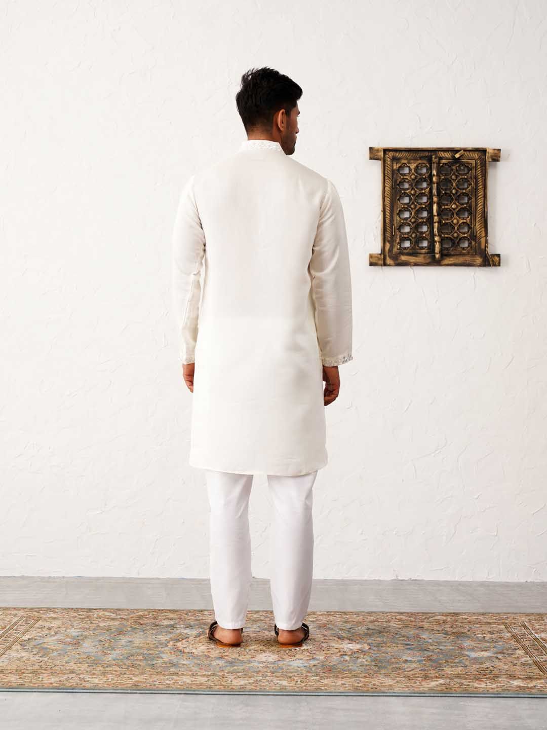 Jompers Embroidered Mandarin Collar Mirror Work Straight Kurta with Pyjamas