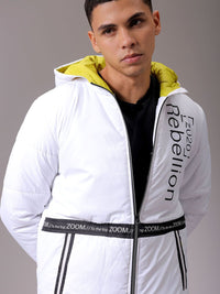 The Indian Garage Co Men Hooded Typography Printed Casual Quilted Jacket