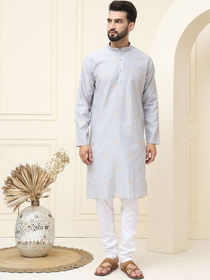SOJANYA Geometric Woven Design Band Collar Jacqard Straight Kurta
