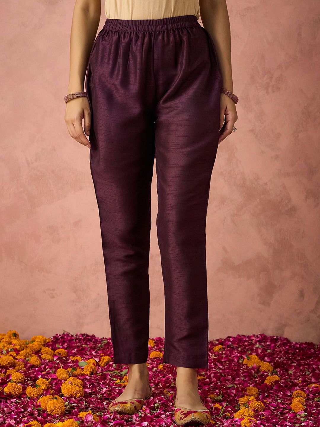 KALINI Floral Yoke Design Sequinned Straight Kurta with Trousers & Dupatta