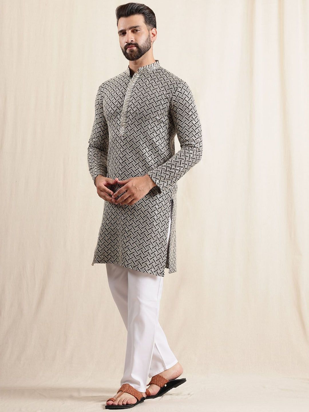 Anouk Men Embroidered Regular Pure Cotton Kurta with Pyjamas