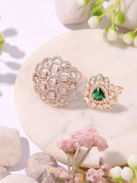 Zaveri Pearls Set Of 2 Cubic Zirconia Stone-Studded Adjustable Finger Rings