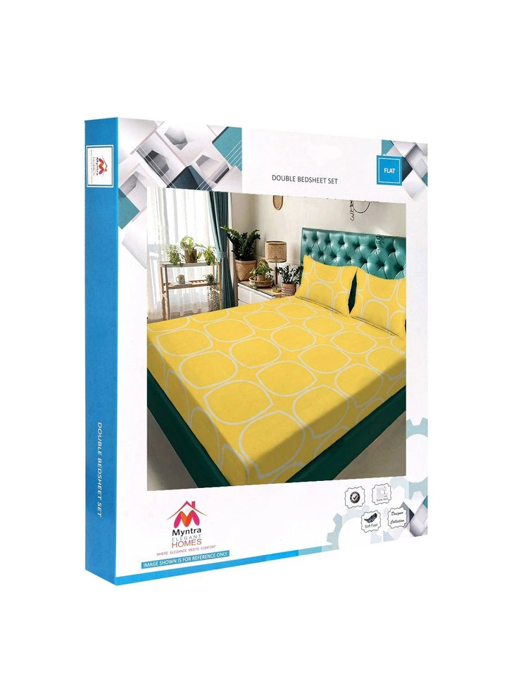 Myntra Elegant Homes Yellow Geometric 300 TC King Double Bedsheet with 2 Pillow Covers