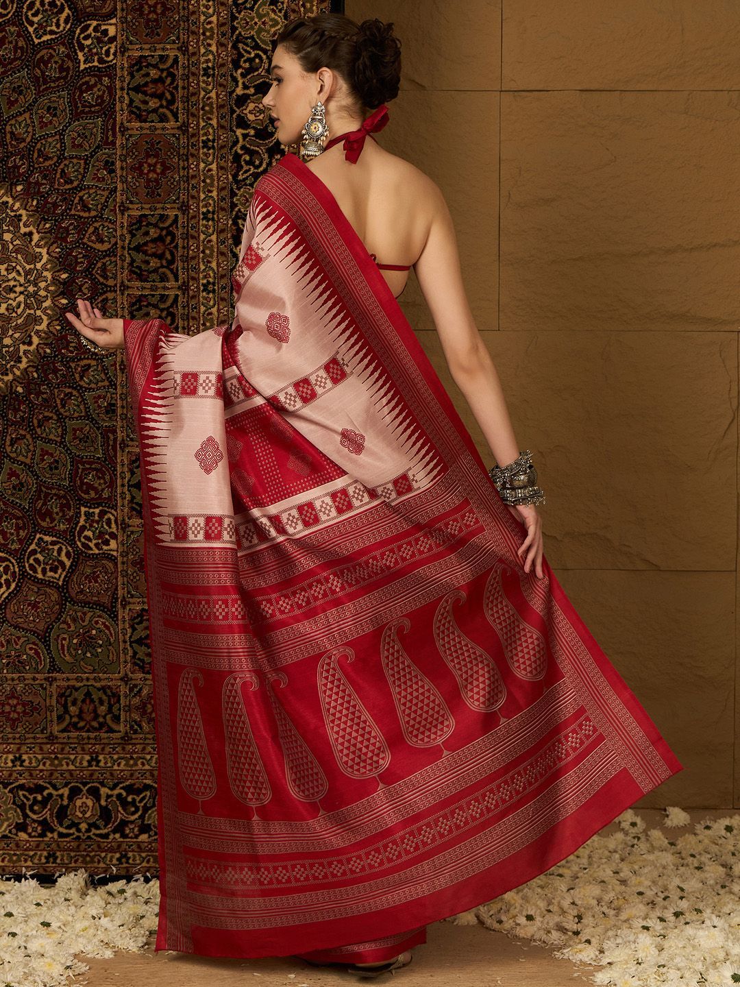 Saree mall Ethnic Motifs Silk Blend Designer Ikat Sarees