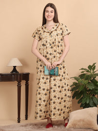 Sweet Dreams Women Pure Cotton Geometric Printed Maxi Nightdress