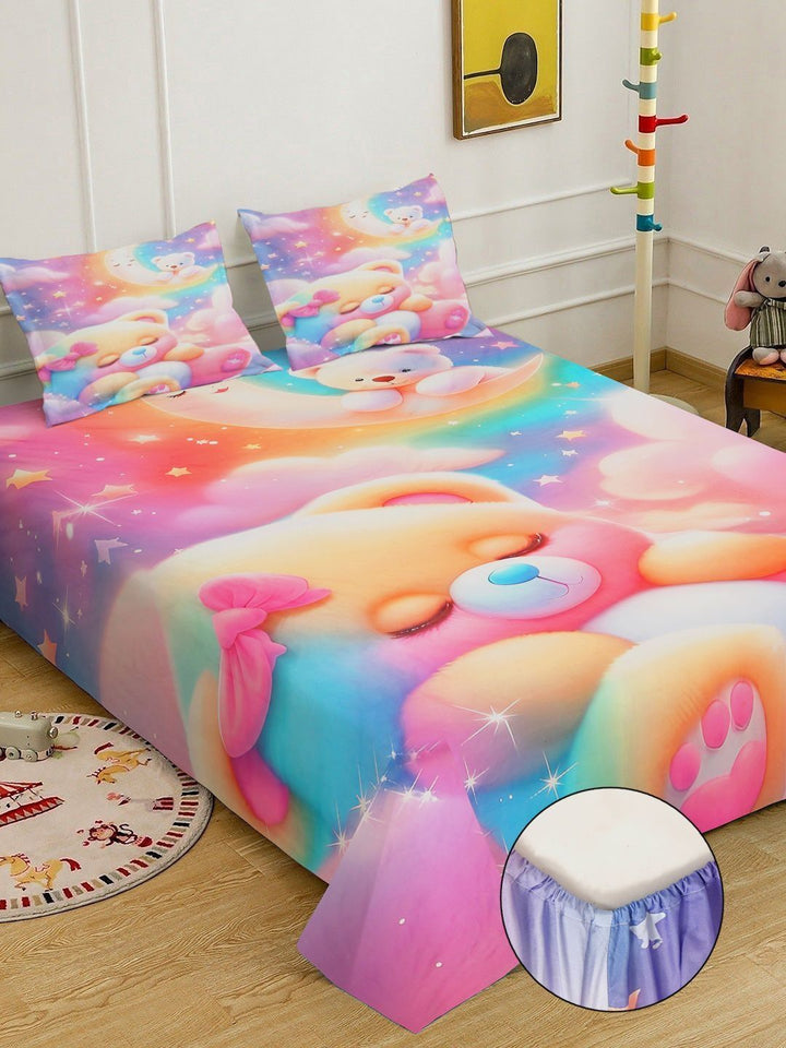 KLOTTHE Pink Cartoon Characters Printed   400 TC King Superfine Bedsheets