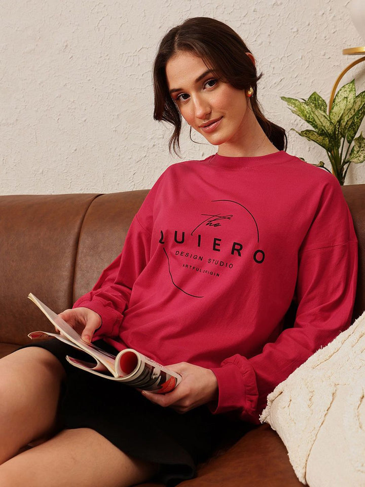 Quiero Women Printed Drop-Shoulder Sleeves Bio Finish T-Shirt