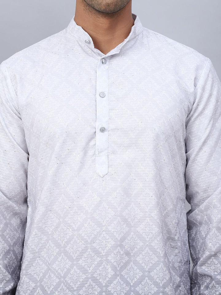 Jompers Ombre Printed Mandarin Collar Sequinned Straight Kurta With Pyjamas