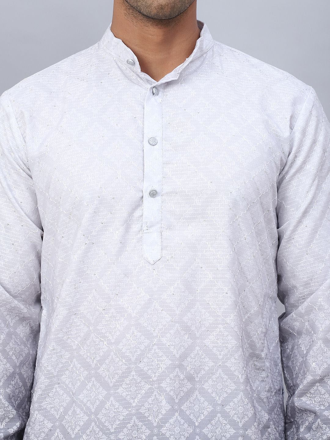 Jompers Ombre Printed Mandarin Collar Sequinned Straight Kurta With Pyjamas