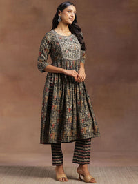 Libas Ethnic Motifs Printed Mirror Work A-Line Kurta with Trousers & Dupatta