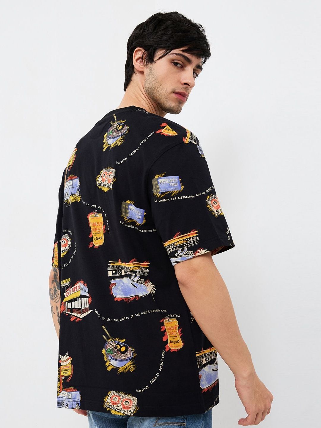 SPYKAR Men Conversational Printed Round Neck Cotton Relaxed Fit T-shirt