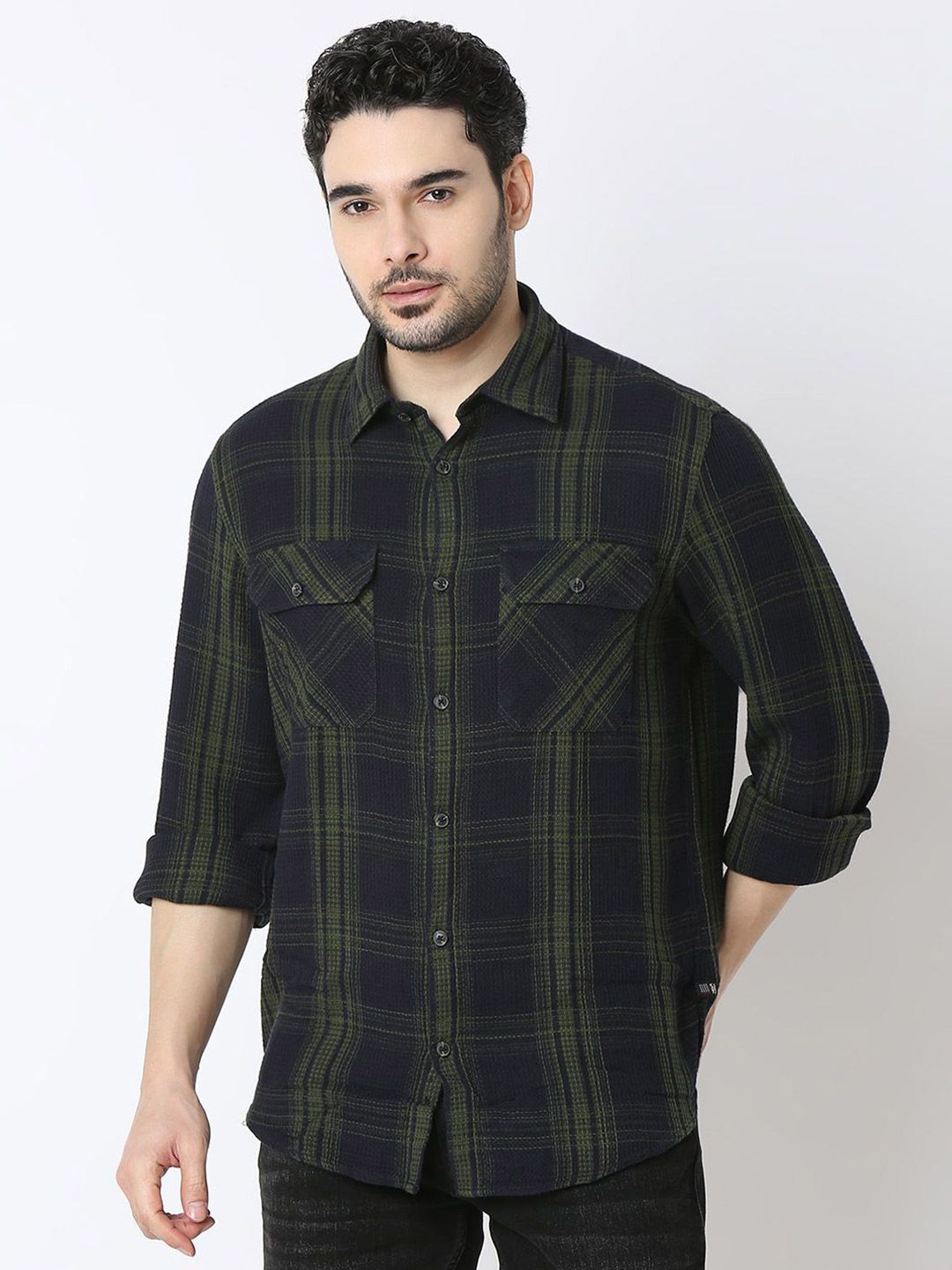 SPYKAR Men Slim Fit Spread Collar Tartan Checked Cotton Casual Shirt