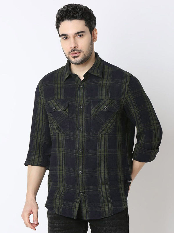 SPYKAR Men Slim Fit Spread Collar Tartan Checked Cotton Casual Shirt