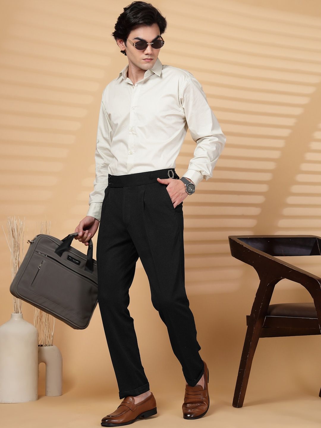 KLOTTHE Men Black Lycra Formal Formal Trousers