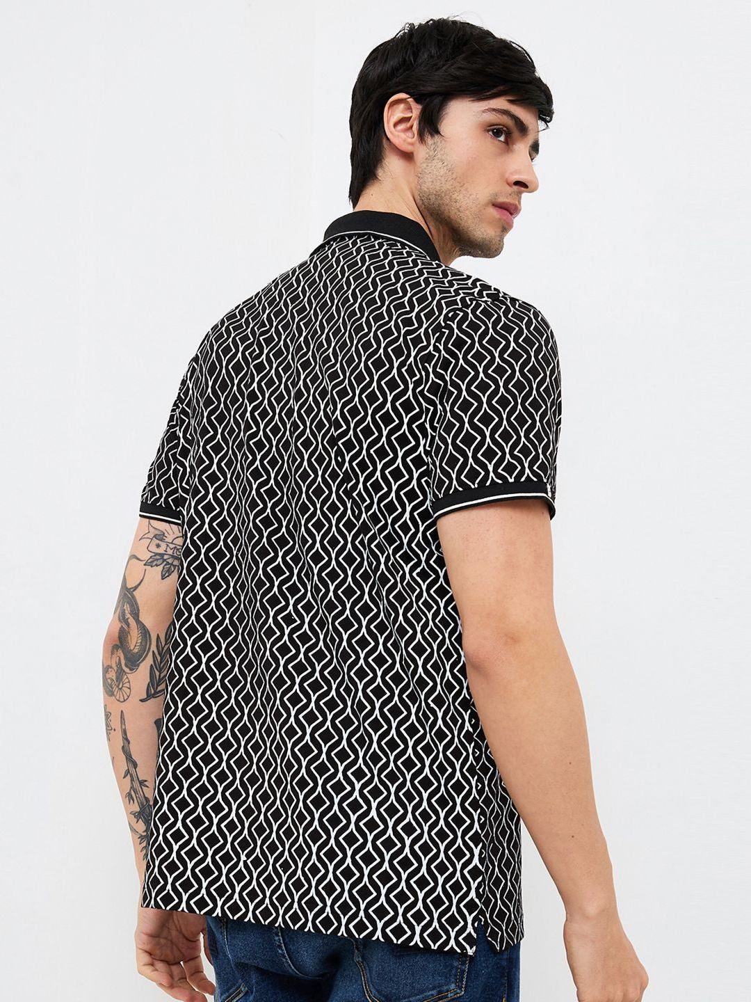 SPYKAR Men Geometric Printed Polo Collar Cotton Slim Fit T-shirt