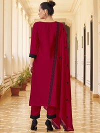 KALINI Floral Embroidered Straight Kurta with Trousers & Dupatta