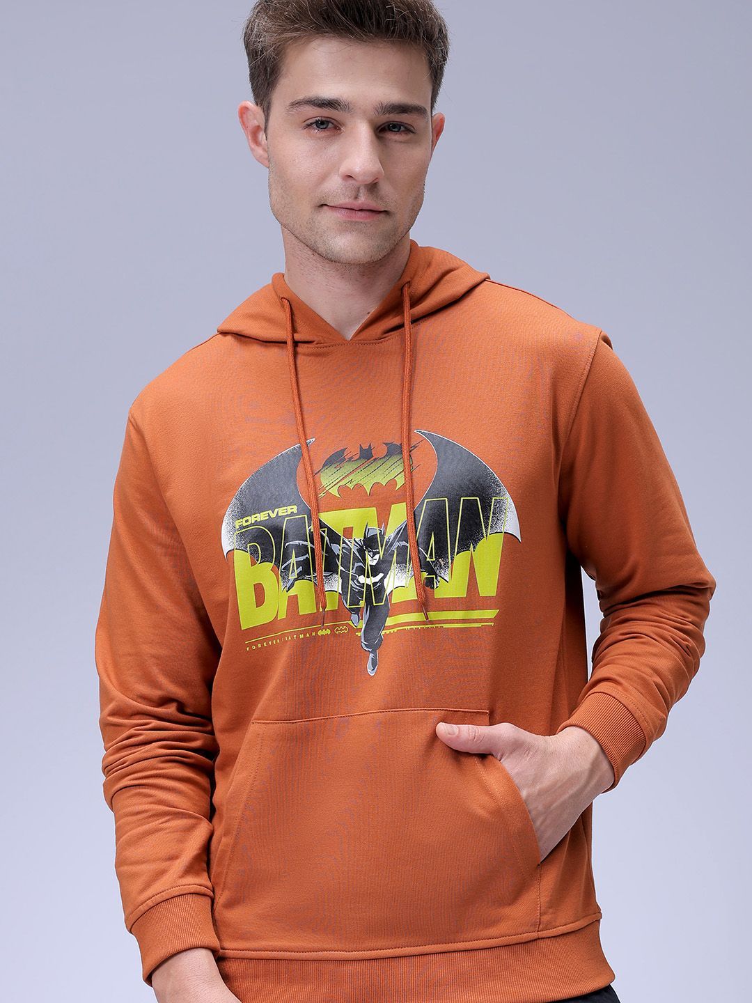 The Indian Garage Co Men Oversized Batman Printed Overhead Hooded Sweatshirt