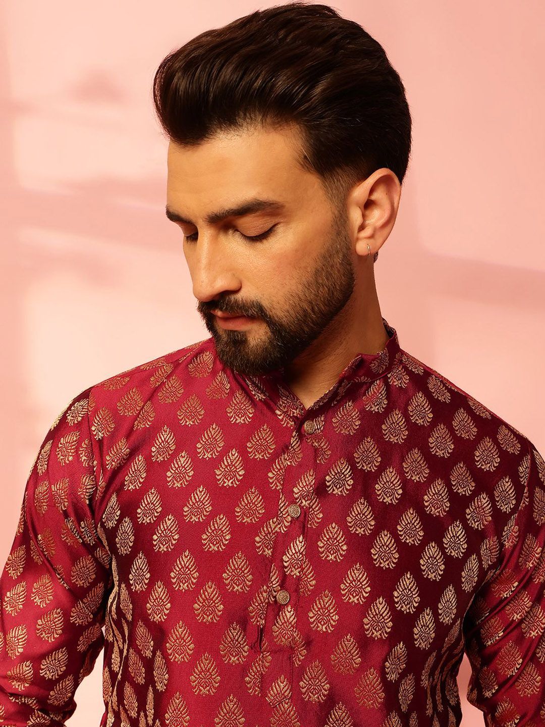 Anouk Ethnic Motifs Woven Design Mandarin Collar Straight Kurta