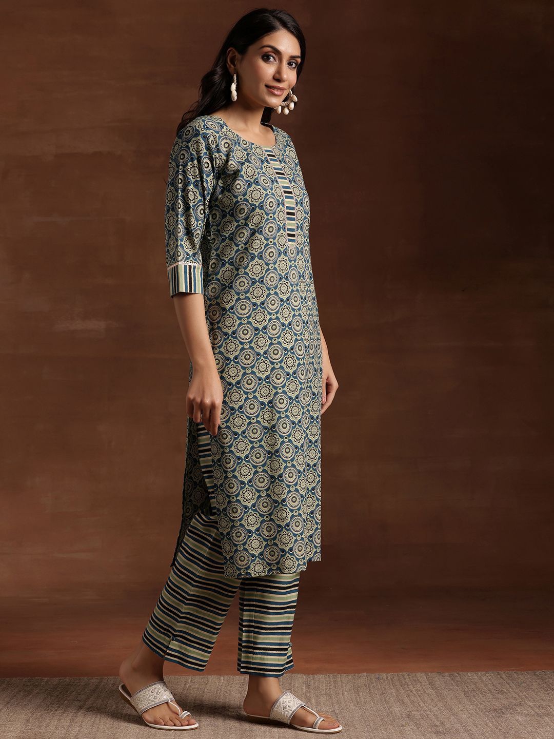 Libas Ethnic Motifs Printed Gotta Patti Pure Cotton Kurta with Trousers & Dupatta