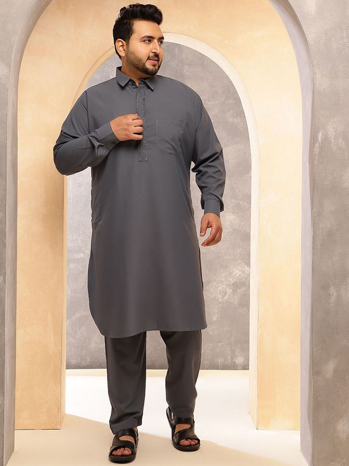 SOJANYA PLUS Shirt Collar Pathani Kurta With Pyjama