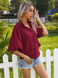 DressBerry Mandarin Collar Flared Sleeve Shirt Style Top