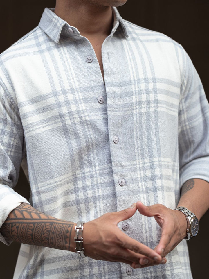 Powerlook Men Spread Collar Tartan Checked Cotton Casual Shirt