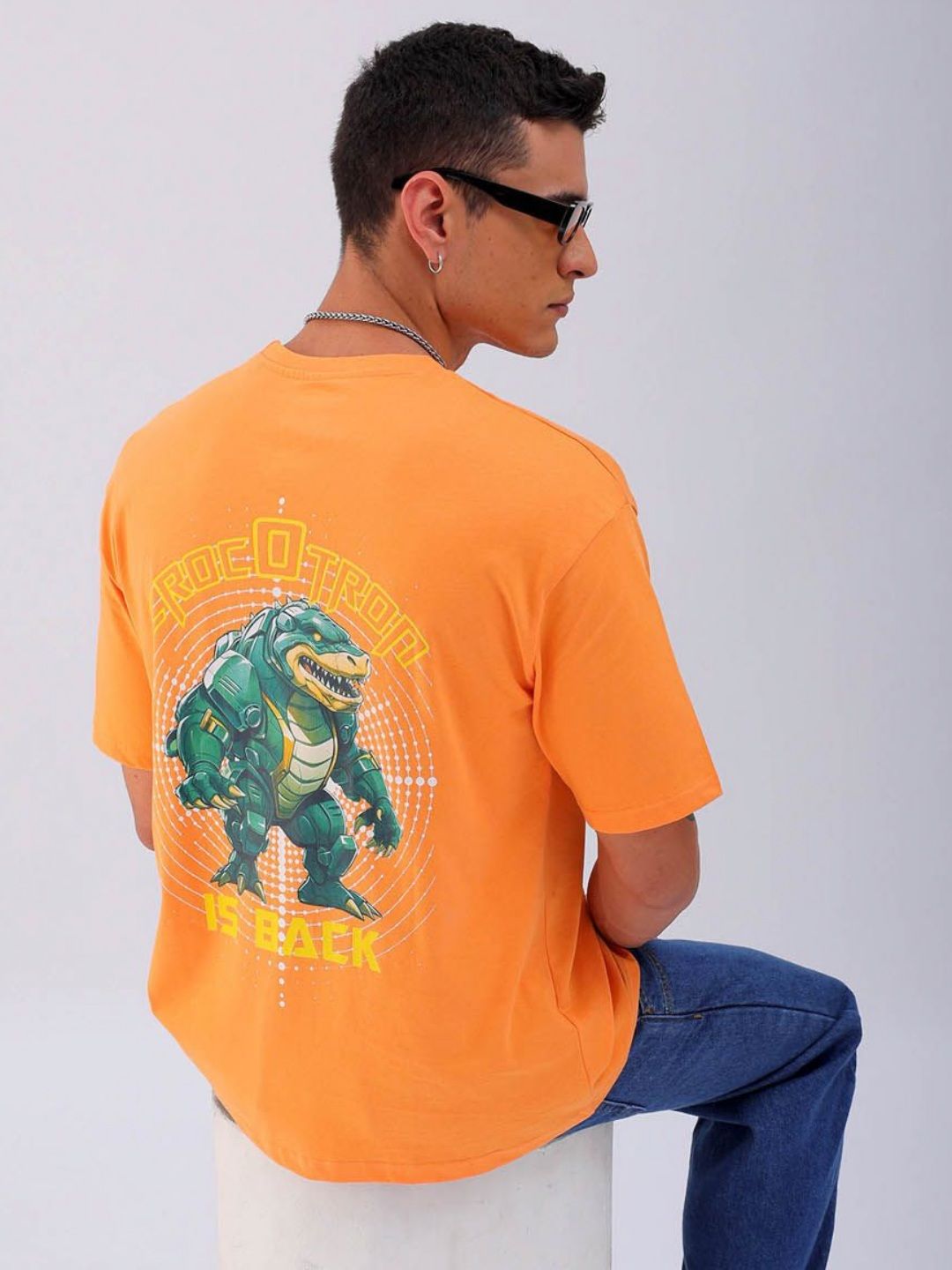 The Indian Garage Co Men Typography Printed Round Neck Cotton Oversized T-Shirt