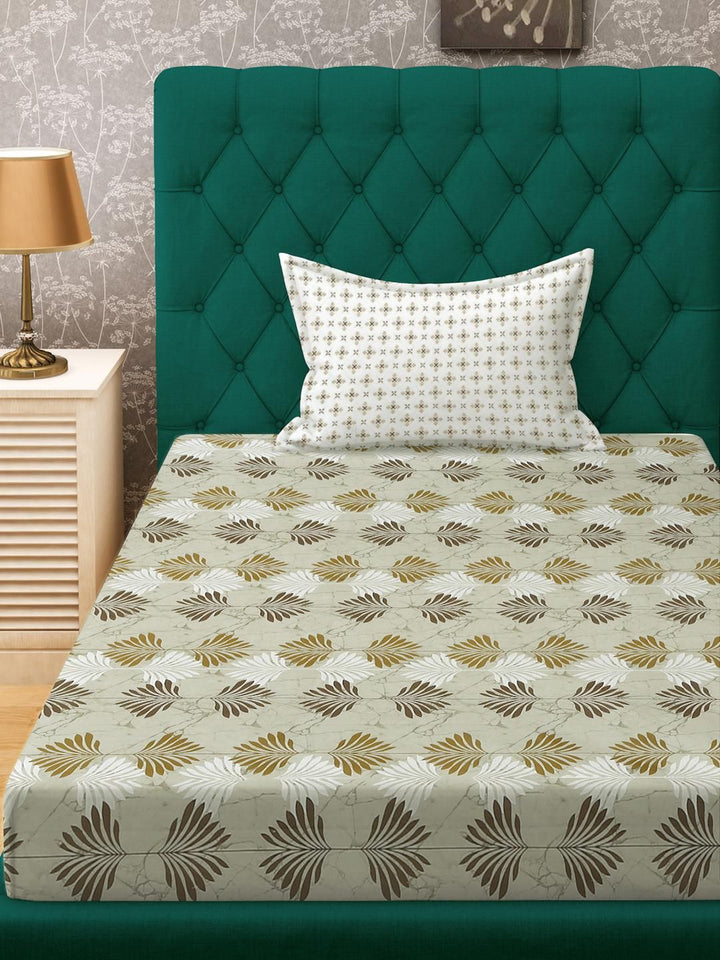 KLOTTHE Olive Floral Cotton Single Bedsheets