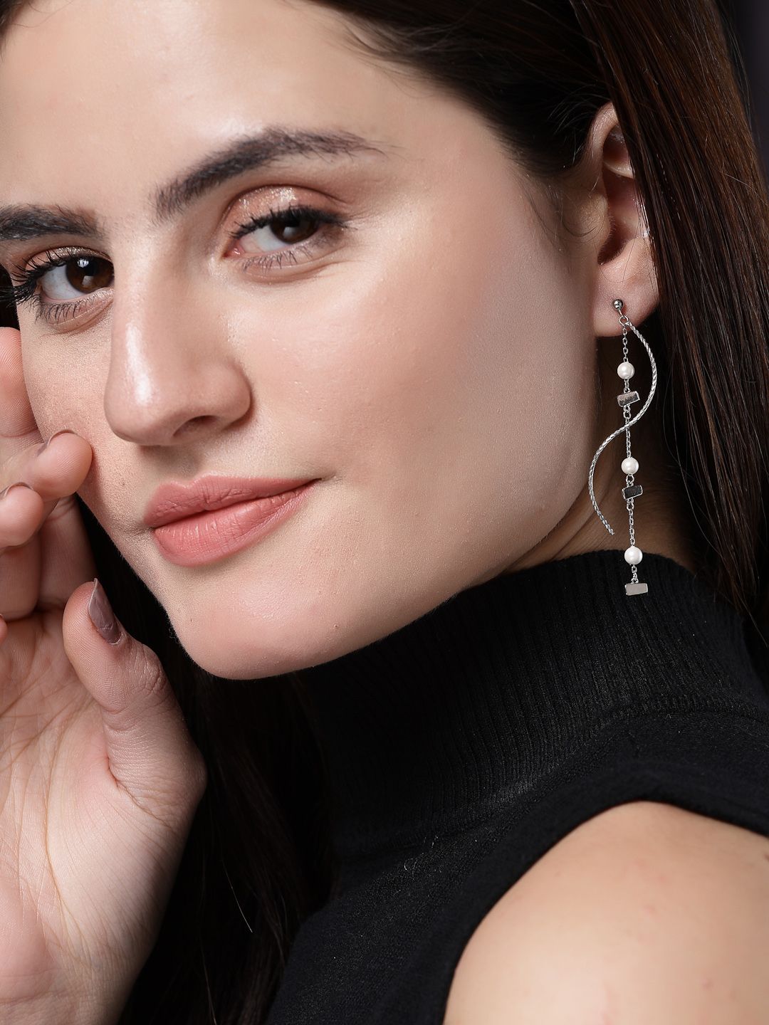 PANASH 925 Sterling Silver Rhodium-Plated Drop Earrings