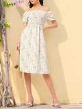 DressBerry Floral Print Off-Shoulder Fit & Flare Midi Dress