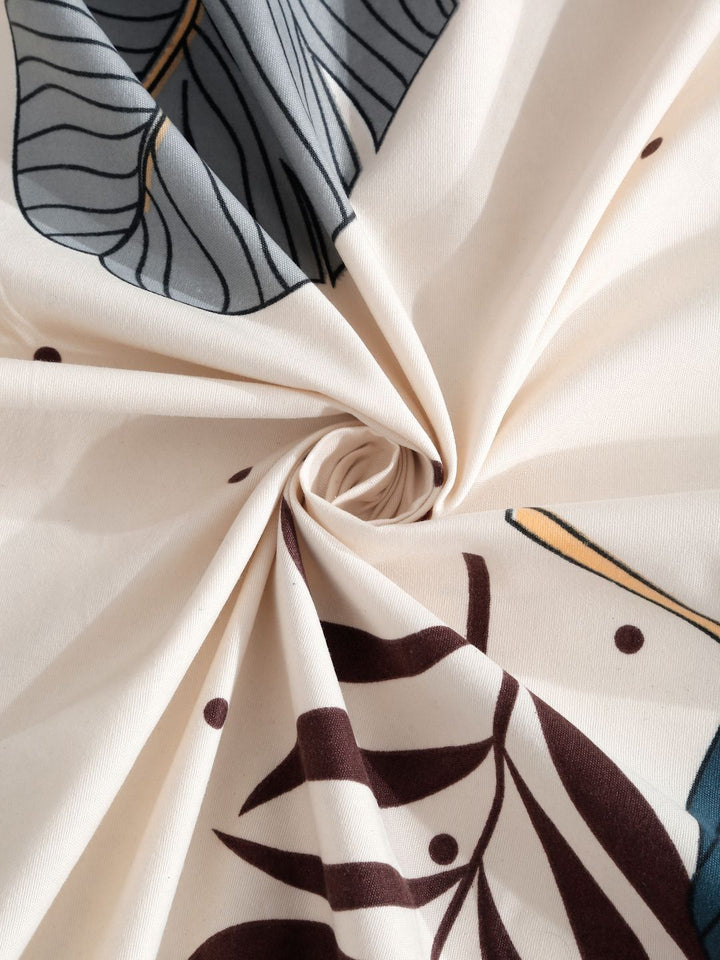 Aura Cream Leaf Polycotton 300 TC Fitted King Fine Bedsheet dengan 2 Sarung Bantal-98 x 89 inci