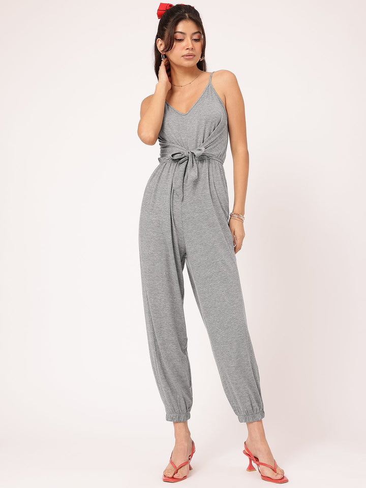 DressBerry Fashionably Tied Cinched Waist Crop Jumpsuit