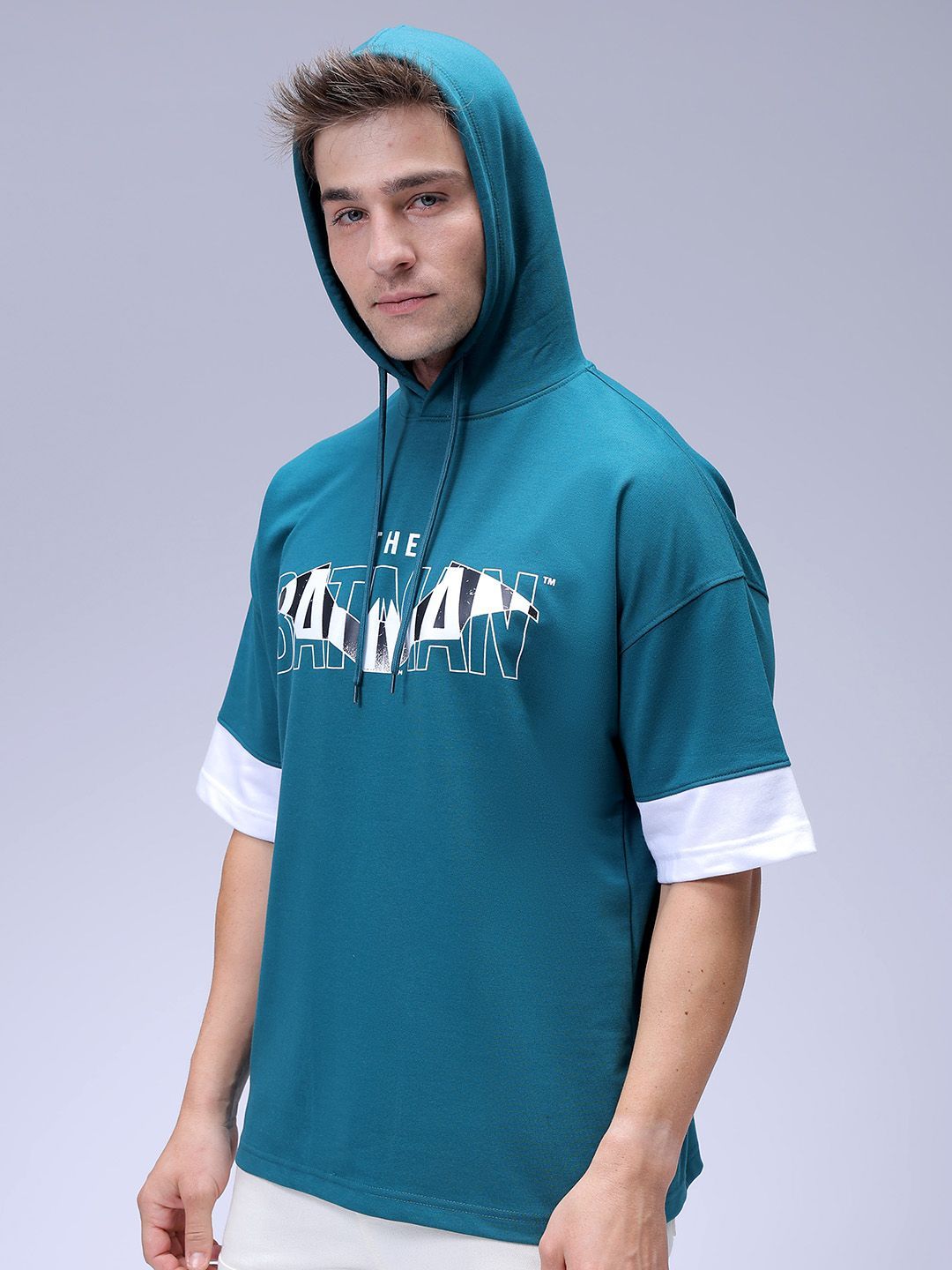 The Indian Garage Co Men Oversized Batman Printed Overhead Hooded Sweatshirt