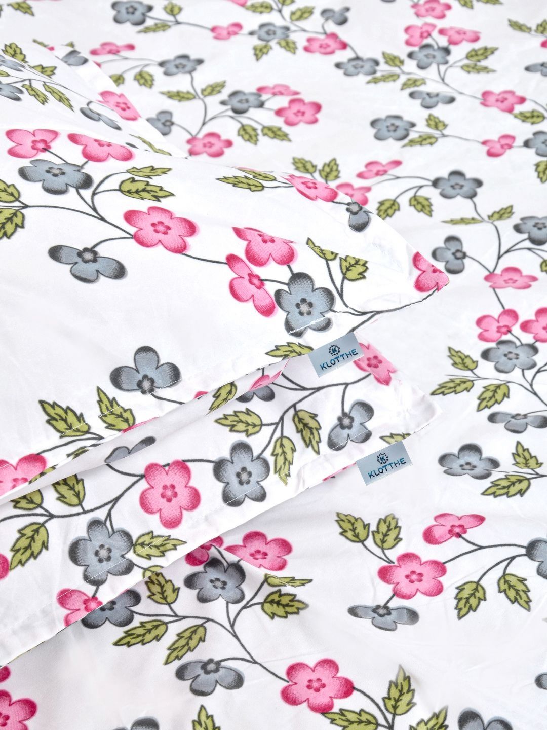 KLOTTHE Cream Floral Cotton 300 TC King Fine Bedsheet with 2 Pillow Covers-98 x 89 inches